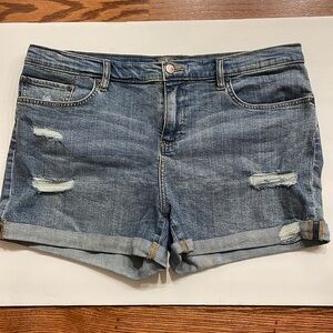 SOHO NY women’s distressed soft cotton stretch denim shorts jean high rise sz 14
